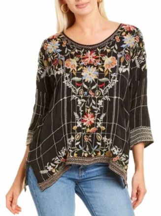 Johnny Was Embroidered Sienna Blouse In Iron Steel