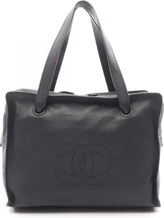 Chanel Black Leather Handbag Tote Bag (Pre-Owned)
