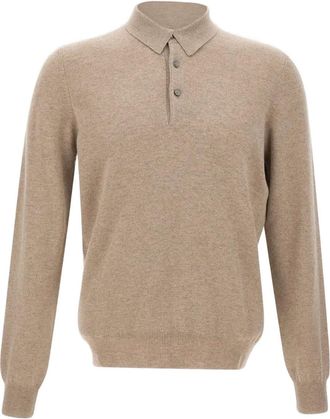 Gran Sasso long-sleeve ribbed-trim polo shirt - Neutrals