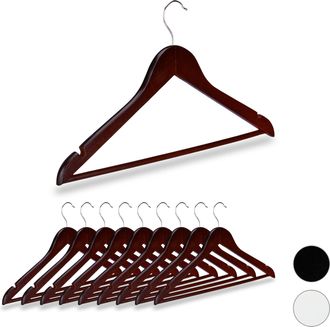 Relaxdays 100 X Perchas Ropa Madera, Ranuras, Barra Pantal&oacute;n, Gancho Giratorio 360&deg;, Colgadores Madera, 44,5 Cm De Ancho, Marr&oacute;n