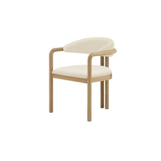 Woodek Silla de roble macizo, asiento de cuero vegano beige