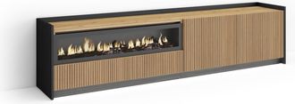 Skraut Home Skraut Home - Mueble Tv, Televisi&oacute;n, Muebles De Sal&oacute;n, Almacenaje, 207x37x50cm, Para Tv Hasta 80, Chimenea El&eacute;ctrica, Led, Estilo Moderno, Roble Y Neg