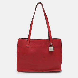 DKNY Dkny Red Leather Logo Embossed Tote