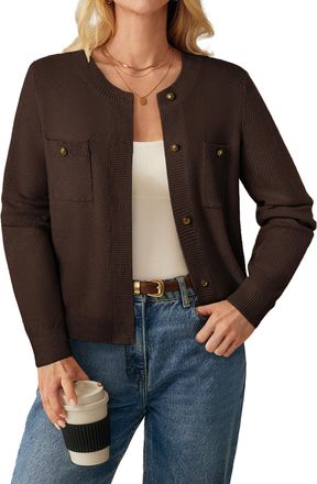 Grace Karin Womens Casual Knitted Button Down Cardigans Long Sleeve Knit Sweater Outwear with Front Pockets CL309-10/Coffee S