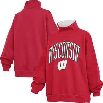 Pressbox Womens Pressbox Red Wisconsin Badgers Oversized Mock Neck Sweatshirt at Nordstrom, Size Xx-Large