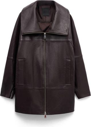 Mango Oversize Funnel Neck Leather Coat in Burgundy at Nordstrom, Size Medium