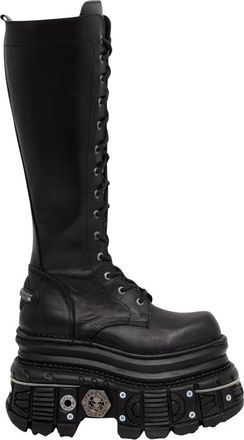 New Rock High Boot - Dames - Veterlaarzen - Zwart - 41 EU - Leer - Schoenen