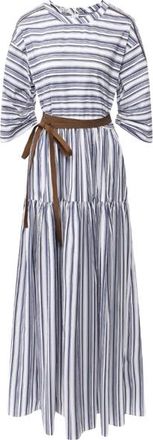 Brunello Cucinelli Striped Cotton Tie Waist Maxi Dress Size S