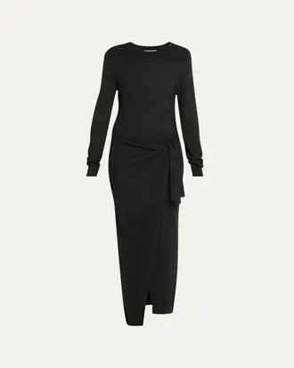 Isabel Marant Jozira Button-Shoulder Wrap Maxi Sweater Dress