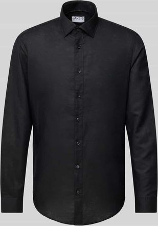 Jake*s Slim Fit Freizeithemd aus Leinen-Baumwoll-Mix in Black, Gr&ouml;&szlig;e L