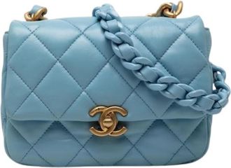 Chanel Pre-owned Flap Crossbody Bag - Dames - Vintage Schoudertas - Blauw - ONE Size - Leer - Vintage