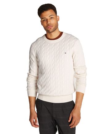 Tommy Hilfiger classic cotton cable crew neck wit gebreid