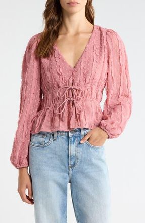 All in Favor Ruched V-Neck Tie Front Top in Mauve at Nordstrom, Size X-Small