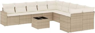 vidaXL Set De Sof&aacute;s De Jard&iacute;n 11pzas Con Cojines Rat&aacute;n Sint&eacute;tico Beige Vidaxl