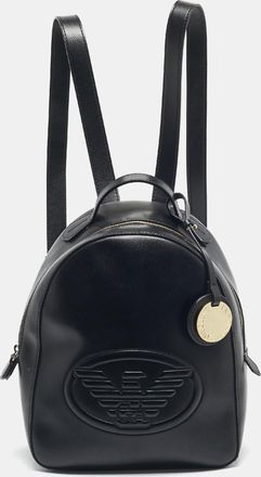 Emporio Armani Black Faux Leather Small Logo Backpack