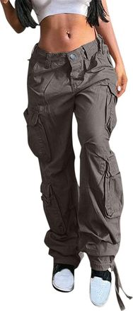 Generic Vest Linen Womens Baggy Cargo Trousers with High Waist Cargo Jeans Jogger Pocket Loose Fit Straight Wide Leg Trousers Find Women 48, gray, M