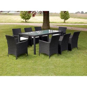 vidaXL Set Comedor De Jard&iacute;n 9 Piezas Y Cojines Rat&aacute;n Sint&eacute;tico Negro Vidaxl