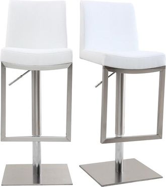 Miliboo Set De 2 Taburetes De Cocina Regulables Blancos Con Acero Cromado Kyle