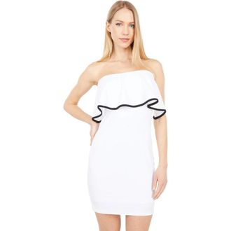 Bebe Mini Dress White Contrast Trim Off The Shoulder Bodycon JZZ324