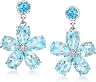 Ross-Simons Sky and London Blue Topaz Flower Drop Earrings With. White Topaz in Sterling Silver