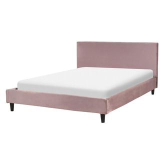 Beliani Cama Tapizada En Terciopelo Rosa 140 X 200 Cm Marco De Listones Cabecero Estilo Moderno Fitou