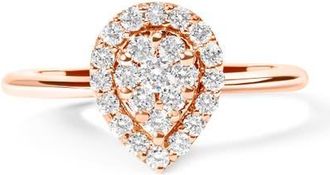 House of Brilliance 10K Rose Gold 3/8 Cttw Composite Diamond Pear Shaped Halo Promise Ring in Pink at Nordstrom, Size 6