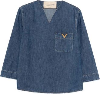 Valentino Garavani V-Neck Denim Shirt With Logo