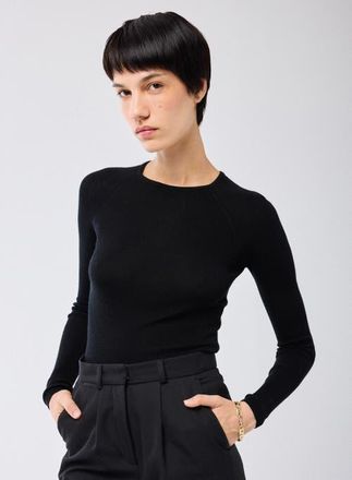 Majestic Filatures Merino Silk Rib Crewneck in Noir at Nordstrom, Size 3