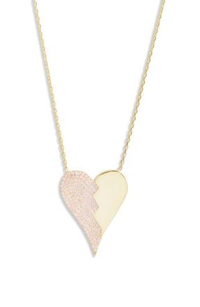 SHYMI Half Pavé Heart Pendant Necklace in Gold/Pink at Nordstrom
