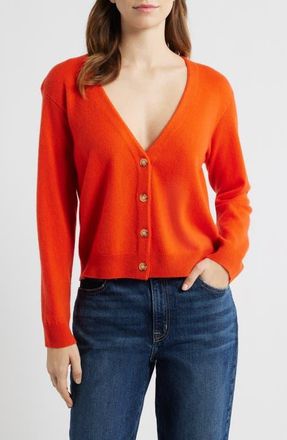 The Great. The Tiny V-Neck Cashmere Cardigan in Hot Orange at Nordstrom, Size 2