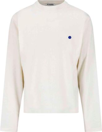 Jil Sander White Cashmere-Blend Ribbed Embroidered Sweater