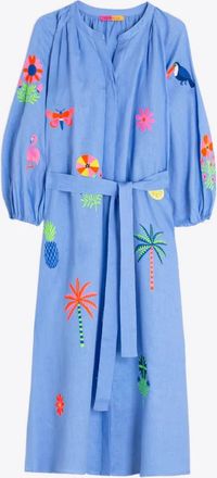 Vilagallo Womens Tropical Embroidery Dress In Blue