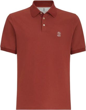 Brunello Cucinelli Polo shirt van katoen piqu&eacute; met logo - Heren - Polos - Oranje - 2XL - Katoen - Tops