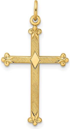 Diamond2Deal 14k Yellow Gold Polished and Textured Solid Diamond Shape Cross Pendant