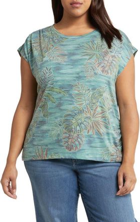 Wit & Wisdom Print Cap Sleeve T-Shirt in Dark Forest Green at Nordstrom Rack, Size 1X