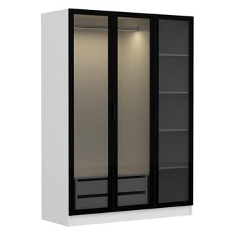 Dmora Armario Gerrei 3 Puertas, Ropero Dormitorio Con Barra Y 5 Estantes, 135x52 Cm, Blanco