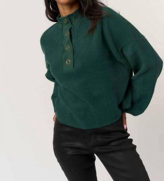 Bloomingdale's Saturn Henley Sweatshirt Top In Midnight Emerald