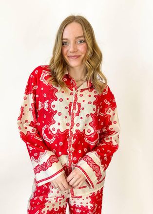 Astrid Taylor Button Down Shirt In Red Scarf