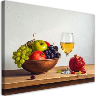 Feeby Cuadro Sobre Lienzo, Naturaleza Muerta Con Frutas Y Vino, 120x80