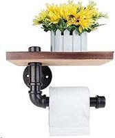 OEM Portarrollos De Papel Higi&eacute;nico, Estante Decorativo De Pared, Estilo Industrial, Tubo De Acero Con Estante De Madera Para La Decoraci&oacute;n Del Ba&ntilde;o