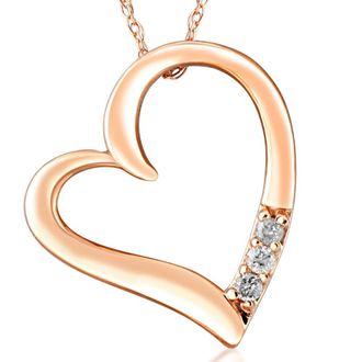 Pompeii3 Diamond Heart Pendant Necklace 18 3-Stone 10K Rose Gold
