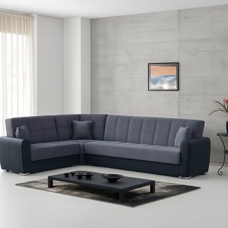 Dmora Sof&aacute; Cama Dgytkj&aelig;, Sof&aacute; Cama Rinconera Contenedor En Ecopiel Y Tejido, Sof&aacute; De Sal&oacute;n Con Apertura Clic-clac Y Pen&iacute;nsula Reversible, 305x238h91 Cm, Neg