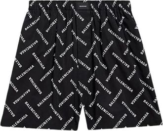 Balenciaga All-Over Logo Pyjama Shorts - Heren - Korte Broeken - Zwart - S - Katoen - Korte Broeken
