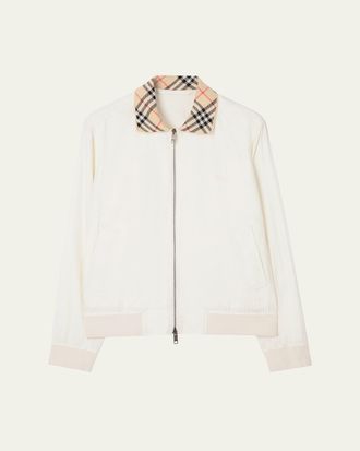 Burberry Mens Hayfield Cotton Check-Collar Bomber Jacket