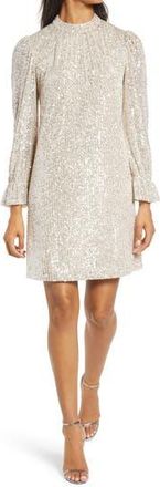 Julia Jordan Sequin Long Sleeve Shift Dress in Ivory Silver at Nordstrom Rack, Size 2