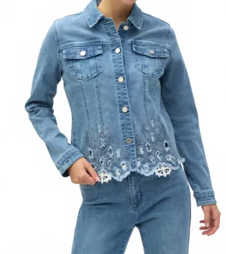 Joseph Ribkoff Sybella Stretch Denim With Embroidery Jacket In Blue