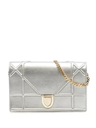 Dior 2018 Metallic Calfskin Diorama Wallet on Chain crossbody bag - women - Calf Leather - One Size - Silver