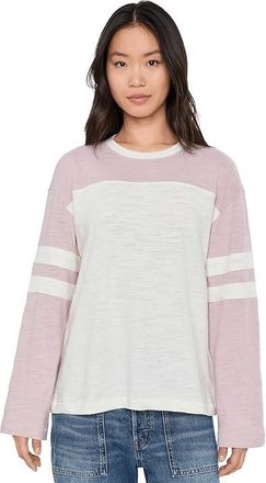 Faherty Sunwashed Slub Varsity Long Sleeve T-Shirts Womens Clothing Violet Ice Varsity : SM, Cotton
