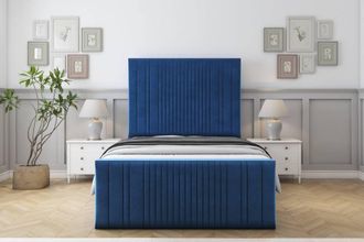 Sloomy Kingsley Plush Frame-Mattress - 50 Upholstered Headboard in Navy | Size: Small Single