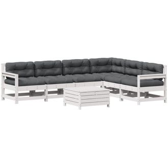 vidaXL Set Muebles Jard&iacute;n 7 Pzas Con Cojines Madera Maciza Pino Blanco Vidaxl